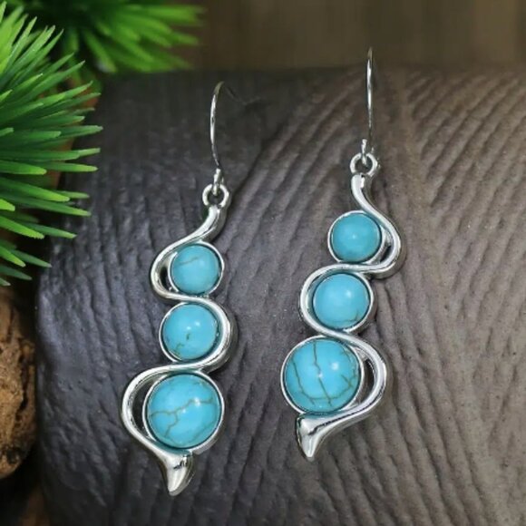 12 Pairs Turquoise Boho Tribal Geometric Earrings - Picture 9 of 12